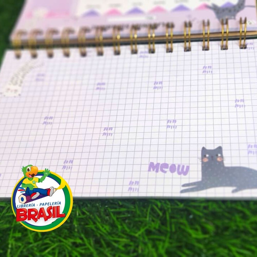 Planner Permante Semanal Anillado Tapa Dura Gatito Librer A