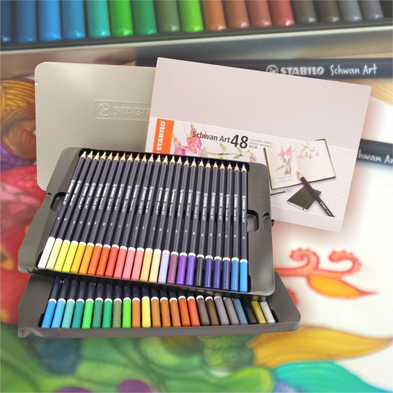 Estuche Metálico con 48 Lápices de Colores para Artistas STABILO Schwan Art  - Librería IRBE Bolivia