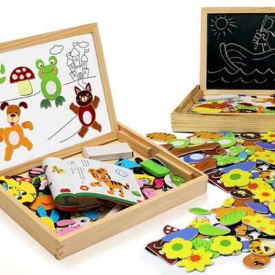 Pizarra Multifuncional Pequeña para Iniciantes + lamina de iman de animales + Marcador + Tizas + Borrador