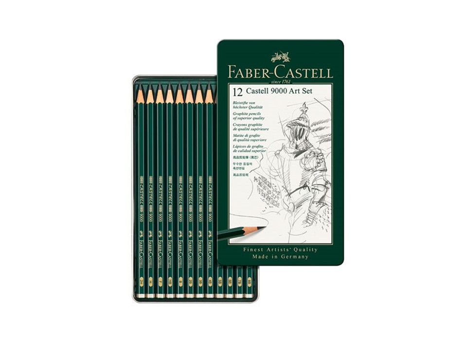 Faber-Castell 9000 Set de lápices de bocetos, de grafito, artísticos, 8B -  2H, 12 unidades