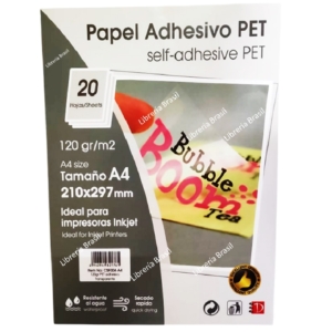 Papel Vinil Transparente Adhesivo Brilloso 120 gms con 20 hojas Tamaño A4