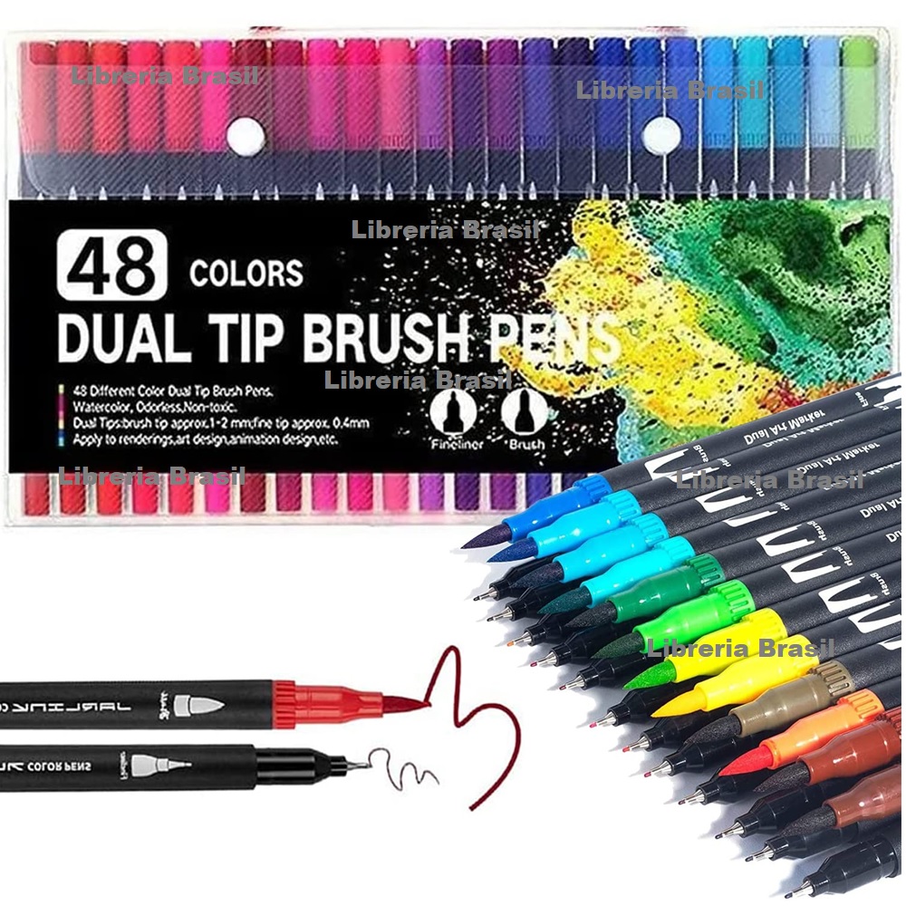 Set Rotuladores Acuarelables dual tip brush pens de 48 colores punta pincel  y ultra fina 0.4mm - LIBRERÍA - PAPELERÍA BRASIL BOLIVIA
