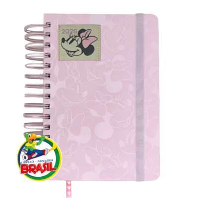 Agenda 2026 Minnie Mouse Tapa con relieve, con elástico con espiral doble, medida 14 x 20 cm marca Mooving