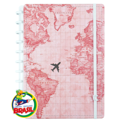 Cuaderno Inteligente Gocase Mapa Mundi Rosa, Tamaño Grande 29 cm x 23cm, con 80 hojas de 90 gramos con elástico