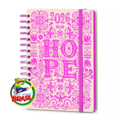 Agenda 2026 Hope con espiral doble con elástico, mide 15 x 21 cm Marca Mooving