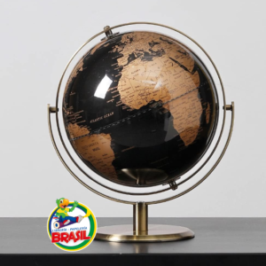 Globo Terráqueo con soporte Metálico Dorado y Negro con 360° grados giratorio de 25 cm diametro
