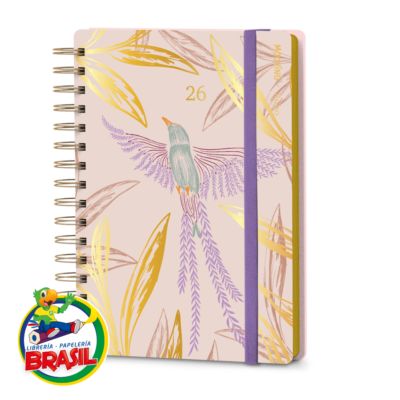 Agenda 2026 Boho con elástico color lila  15 x 21 cm Marca Mooving