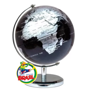 Globo Terráqueo con soporte Metálico Plateado y Negro de 25 cm diametro