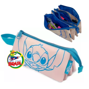 Estuchera o Cartuchera – Cúadruple 3 cierre, Compartimiento Espacioso, Stitch color Rosa Marca Mooving