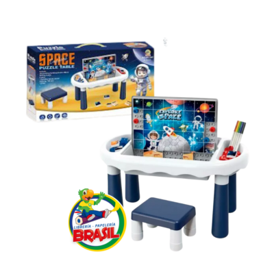 Mesa de actividades infantil 6 en 1 temática espacio con rompecabezas
