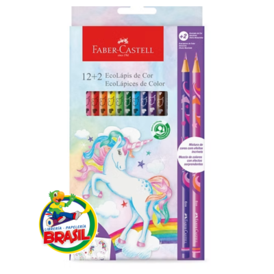 Colores Unicornio Faber Castell Efecto Multicolor, 2 ecolapices multicolor, 1 hoja de pegatinas