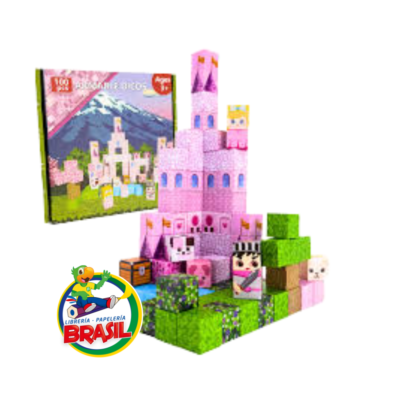 Set de 100 piezas de bloques magnéticos de construcción con diseño de castillo rosa y personajes para niños de Librería Brasil.