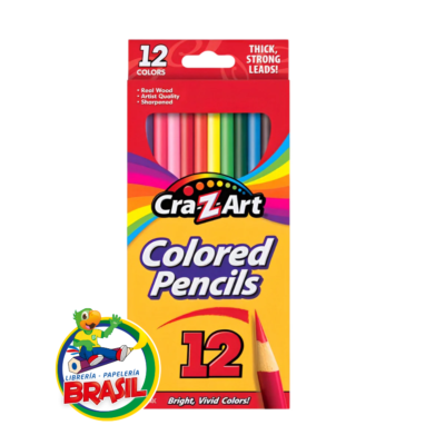 Caja de 12 lápices de colores Cra-Z-Art pre-afilados, fabricados en madera real con minas resistentes de Librería Brasil.