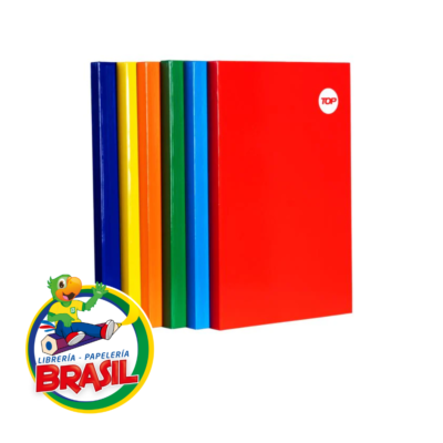 Set de cuadernos cosidos marca ABC tipo TOP, tamaño medio oficio de 100 hojas cuadriculadas de 5mm, en colores rojo, azul, amarillo, naranja y verde, de Librería Brasil.