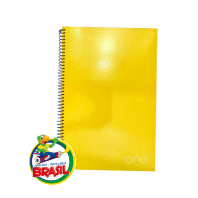 Cuaderno de espiral marca ABC tamaño oficio en color amarillo vibrante, con cuadrícula de 4mm y margen de color, de Librería Brasil.