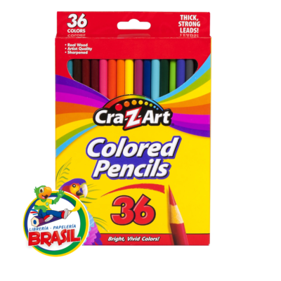 Caja de 36 lápices de colores Cra-Z-Art en madera real, pre-afilados, con amplia variedad de tonos y pigmentos intensos de Librería Brasil.