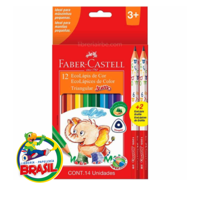 Set de 12 EcoLápices de Colores Jumbo Triangulares Faber-Castell + 2 Ecolápices