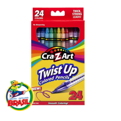 Caja de 24 lápices de colores retráctiles Cra-Z-Art Twist-up con sistema giratorio y estuche de almacenamiento, de Librería Brasil.