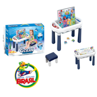 Mesa de juegos educativa para niños 6 en 1 con diseño océano