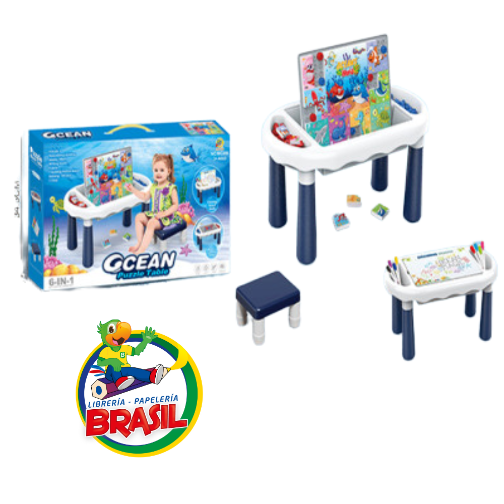 Mesa de juegos educativa para niños 6 en 1 con diseño océano