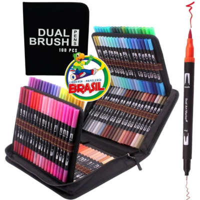marcador 100 colores punta pincel