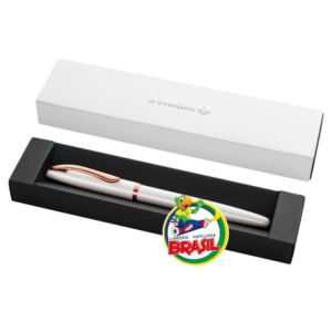 Bolígrafo metálico en acero inoxidable Jazz Elegance, Blanco con Clip Gold Rose tinta color Azul, Marca Pelikan