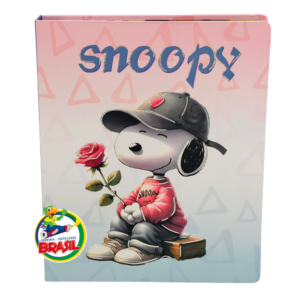 Carpeta de 6 argollas Snoopy modelo 1 + Lámina de Sticker+ 70 hojas de Colores Full color
