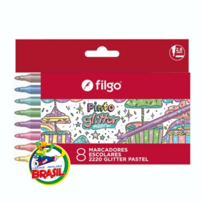 marcadores escolares glitter pastel filgo