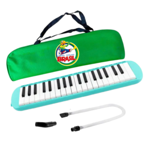Melódica 37 teclas con estuche de tela + Tubo y Boquilla para la melódica, Color Verde